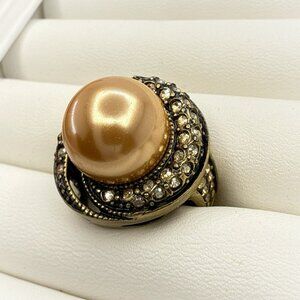 Heidi Daus Ring Peach Orange Crystal Pearl Round Swirl size 5.75 - 6 Domed